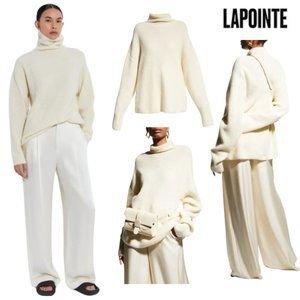 NWT - LaPonte Airy Cashmere Silk Ribbed Turtleneck Sweater in Cream Color Size S